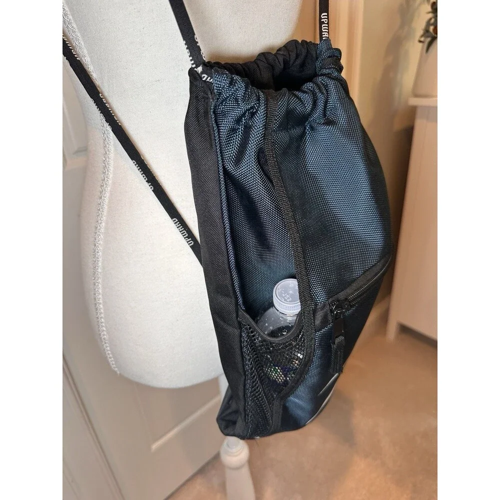 Upward Sports Drawstring Backpack Black/Blue Front Zip Pocket Unisex Adults